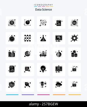 Creative Data Science 25 Glyph Solid Black icon pack  Such As processing. chart. essential. graph. analytics Stock Vector