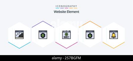 Website Element 25 FilledLine icon pack including time. page. page. interface. website Stock Vector