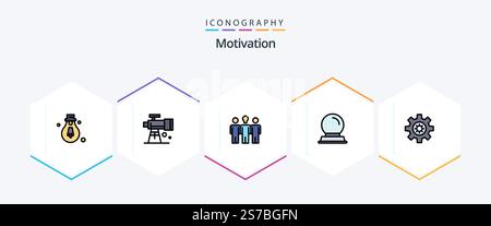 Motivation 25 FilledLine icon pack including . setting. daybed. gear. decoration Stock Vector