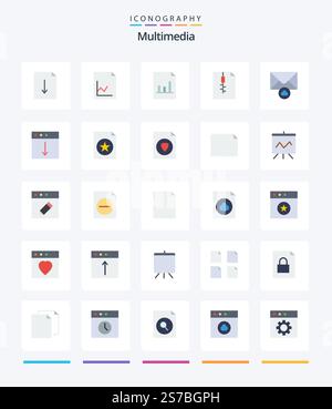 Creative Multimedia 25 Flat icon pack  Such As favorite. mac. zip. export. app Stock Vector