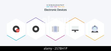 Devices 25 Flat icon pack including devices. cam. gadget. monitor. gadget Stock Vector