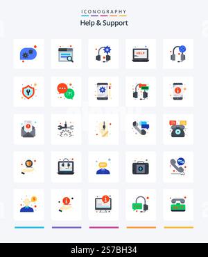 Creative Help And Support 25 Flat icon pack  Such As fix. support. headset. services. support Stock Vector