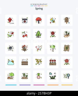 Creative Spring 25 Line FIlled icon pack  Such As spring. ice cream. food. cream. fly Stock Vector