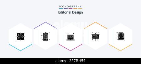 Editorial Design 25 Glyph icon pack including creative. easel. document. chart. graphic design Stock Vector