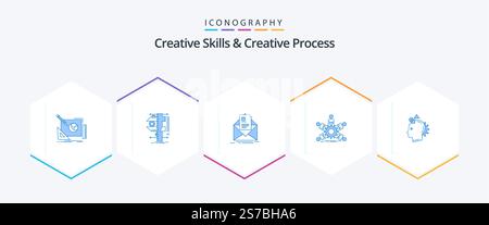 Creative Skills And Creative Process 25 Blue icon pack including leadership. team. physics. briefing. letter Stock Vector