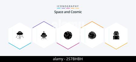 Space 25 Glyph icon pack including . suit. world. helmet. space Stock Vector