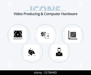 Video Producing And Computer Hardware Glyph Icon Pack 5 Icon Design. edit. clip. girl. premiere. film Stock Vector