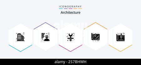 Architecture 25 Glyph icon pack including idea. draft. architect. business. tool Stock Vector