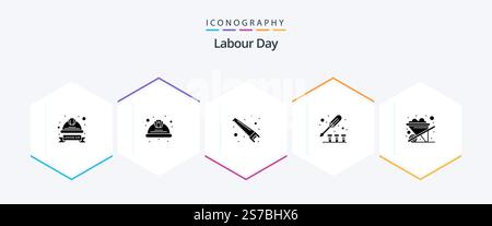 Labour Day 25 Glyph icon pack including screw. screw. labour. driver. tools Stock Vector