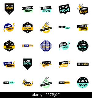Join Now 25 High quality Typographic Elements to drive membership sign ups Stock Vector