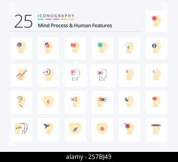 Mind Process And Human Features 25 Flat Color icon pack including mental. thinking. mind. solution. mind Stock Vector