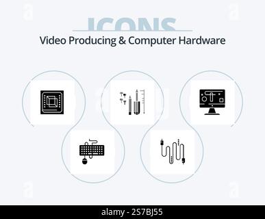 Video Producing And Computer Hardware Glyph Icon Pack 5 Icon Design. equipment. custom. communication. reapair. hardware Stock Vector