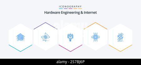 Hardware Engineering And Internet 25 Blue icon pack including microchip. chip. net. robotics. machine Stock Vector