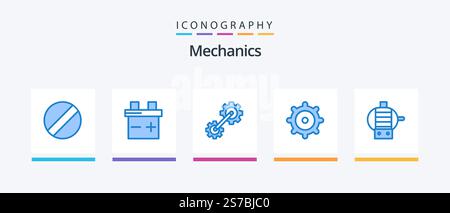 Mechanics Blue 5 Icon Pack Including . gear. . Creative Icons Design Stock Vector