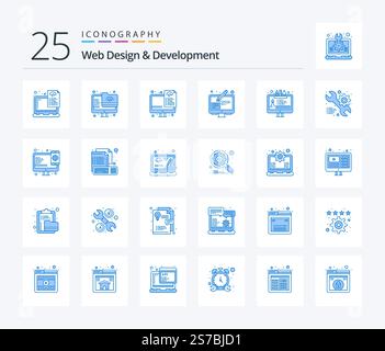 Web Design And Development 25 Blue Color icon pack including design. graphic. screen. edit. files Stock Vector