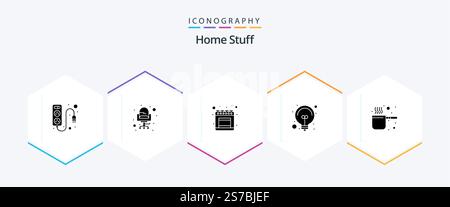Home Stuff 25 Glyph icon pack including kitchen. light. gas. decoration. bulb Stock Vector