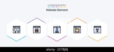 Website Element 25 FilledLine icon pack including file. browser. page. loading. download Stock Vector
