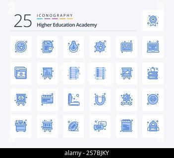 Academy 25 Blue Color icon pack including online. nucleus. education. cell. study Stock Vector
