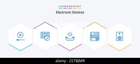 Devices 25 Blue icon pack including products. devices. hardware. new. base Stock Vector