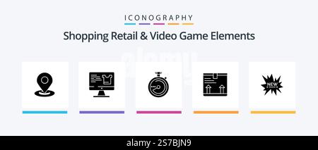 Shoping Retail And Video Game Elements Glyph 5 Icon Pack Including shopping. up. browse. arrow. deliver. Creative Icons Design Stock Vector