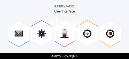 User Interface 25 FilledLine icon pack including . pause. interface. interface. play Stock Vector