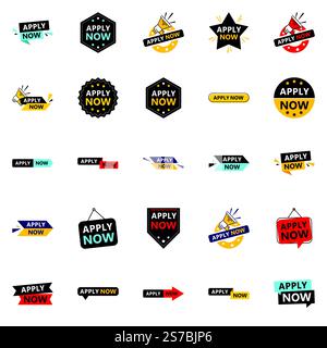 Promote Your Opportunities in Style with Our Pack of 25 Apply Now Banners Stock Vector