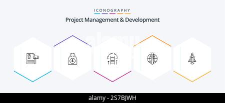 Project Management And Development 25 Line icon pack including market. analysis. business. market analysis. success Stock Vector