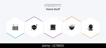 Home Stuff 25 Glyph icon pack including mirror. noodles. closet. food. bowl Stock Vector