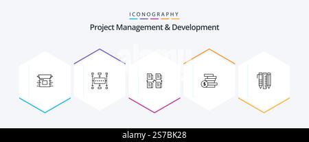 Project Management And Development 25 Line icon pack including ghold. coins money. modern. privacy. folder Stock Vector