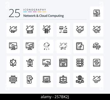 Network And Cloud Computing 25 Line icon pack including storage. cloud. computing. technology. cloud Stock Vector