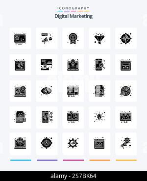 Creative Digital Marketing 25 Glyph Solid Black icon pack  Such As increase. sort. connection. funnel. success Stock Vector