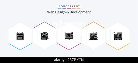 Web Design And Development 25 Glyph icon pack including javascript. error. responsive. web. design Stock Vector