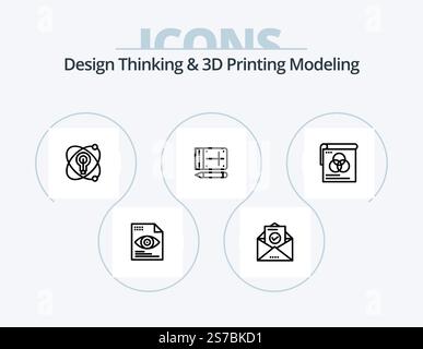Design Thinking And D Printing Modeling Line Icon Pack 5 Icon Design. wireframing. pen. mouse. text. arrow Stock Vector