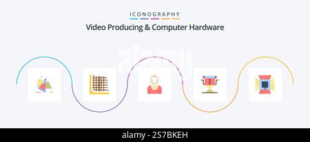 Video Producing And Computer Hardware Flat 5 Icon Pack Including directors. chair. form. lady. character Stock Vector