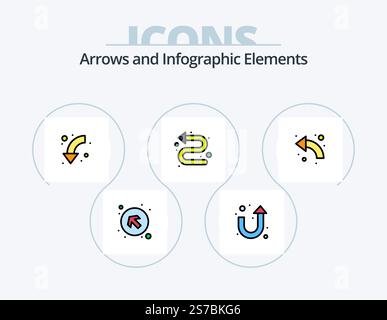 Arrow Line Filled Icon Pack 5 Icon Design. u turn. arrow. arrows. turning. directional Stock Vector