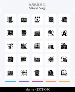 Creative Editorial Design 25 Glyph Solid Black icon pack  Such As creative. document. ai. design. designer Stock Vector