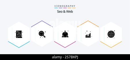 Seo and Web 25 Glyph icon pack including . web. network. star. web Stock Vector