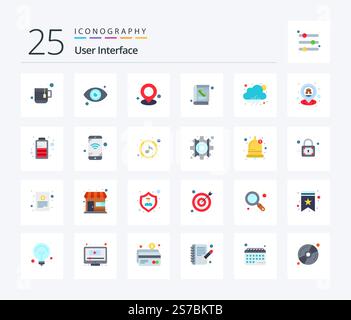 User Interface 25 Flat Color icon pack including home. weather. streamline. rainy. phone book Stock Vector
