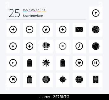 User Interface 25 Solid Glyph icon pack including message. left. favorite. user interface. button Stock Vector