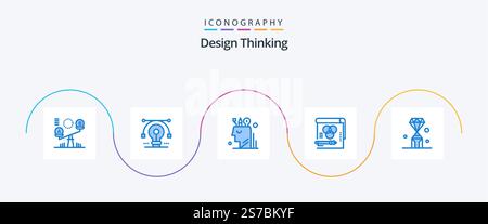 Design Thinking Blue 5 Icon Pack Including pen. card. drawing. color. user Stock Vector