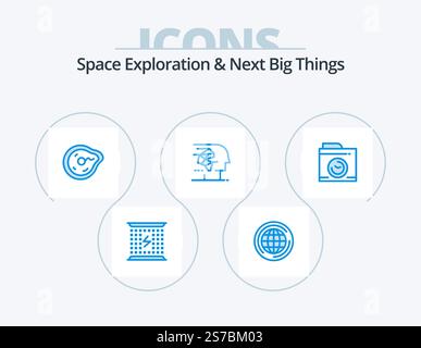 Space Exploration And Next Big Things Blue Icon Pack 5 Icon Design. human. artificial. think. android. paradox Stock Vector