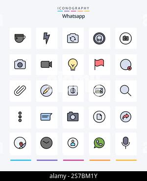 Creative Whatsapp 25 Line FIlled icon pack  Such As basic. camera. refresh. ui. headphone Stock Vector
