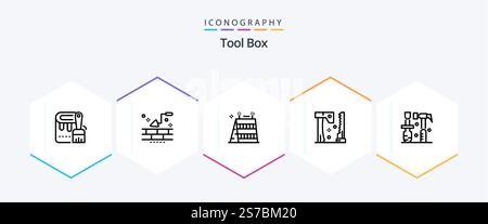 Tools 25 Line icon pack including hammer. tools. barrier. saw. ax Stock Vector
