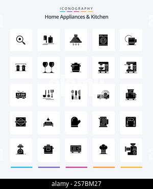 Creative Home Appliances And Kitchen 25 Glyph Solid Black icon pack  Such As smoke. kitchen. chef. cooking. kitchen Stock Vector