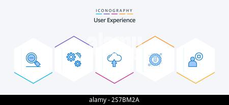 User Experience 25 Blue icon pack including cross. gear. service. cog. upload Stock Vector