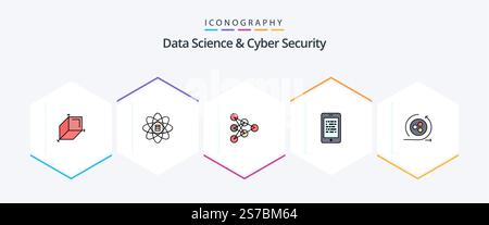 Data Science And Cyber Security 25 FilledLine icon pack including modeling. secure. learning. data. mobile Stock Vector