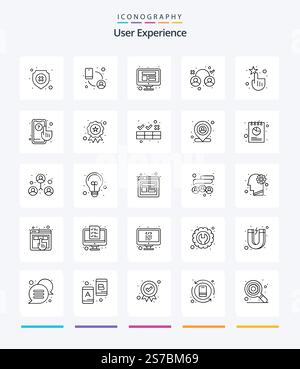 Creative User Experience 25 OutLine icon pack  Such As interface. social media. computer. user. experience Stock Vector