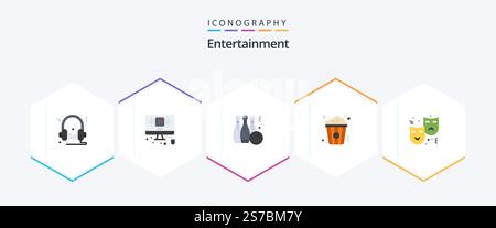 Entertainment 25 Flat icon pack including snack. popcorn. web. play. ball Stock Vector