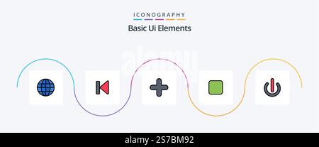 Basic Ui Elements Line Filled Flat 5 Icon Pack Including off. unchecked. start. check box. sign Stock Vector