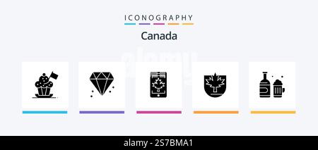 Canada Glyph 5 Icon Pack Including beer. shield. mobile. canada. security. Creative Icons Design Stock Vector